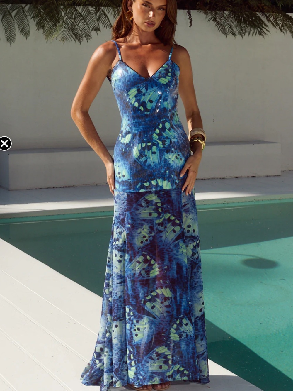 Tulia Low Back - Eliana Blue Butterfly-Print Maxi Dress